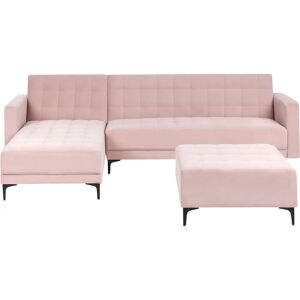Beliani Pastel Pink Velvet Corner Sofa with Ottoman - Corner Sofa Beliani Pastel Pink Velvet Corner Sofa with Ottoman - Corner Sofa