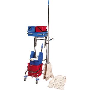 Conjunto de Carro de Limpieza Kaiserkraft - Escaleras, Mopas de Flecos, Marco de Acero Conjunto de Carro de Limpieza Kaiserkraft - Escaleras, Mopas de Flecos, Marco de Acero