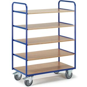 Chariot à étagères Rollcart de 1500mm de haut avec 2 côtés ouverts et 5 plateaux de 800x500mm en décor bois de hêtre - Chariot de stockage Chariot à étagères Rollcart de 1500mm de haut avec 2 côtés ouverts et 5 plateaux de 800x500mm en décor bois de hêtre - Chariot de stockage