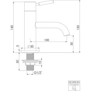 Steinberg Wandmontage Waschtischmischer Rose Gold - 100mm Projektion Steinberg Wandmontage Waschtischmischer Rose Gold - 100mm Projektion