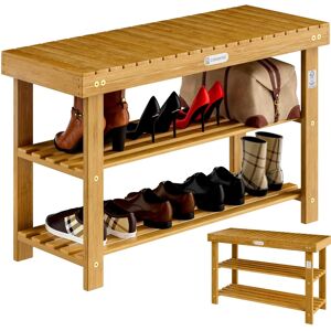Casaria - Wooden Shoe Rack with Bench - Brown - 3 Shelves - Up to 160 Kg Casaria - Wooden Shoe Rack with Bench - Brown - 3 Shelves - Up to 160 Kg