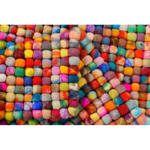 THEKO Wollkugel-Teppich - Handgefertigt Multi-Farbig 70x140cm - Teppich THEKO Wollkugel-Teppich - Handgefertigt Multi-Farbig 70x140cm - Teppich