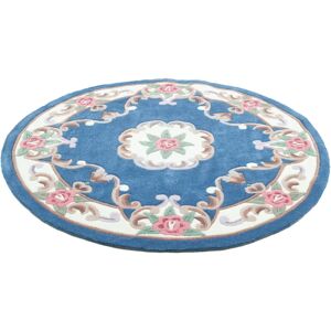 THEKO Ming Teppich - 190cm Rund Blau Blumen Orientalisch Handgefertigt THEKO Ming Teppich - 190cm Rund Blau Blumen Orientalisch Handgefertigt