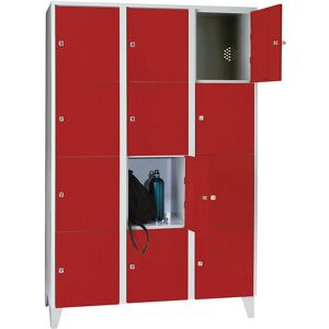 Armoire de rangement Wolf - 12 compartiments, acier, serrure, gris clair/rouge Armoire de rangement Wolf - 12 compartiments, acier, serrure, gris clair/rouge