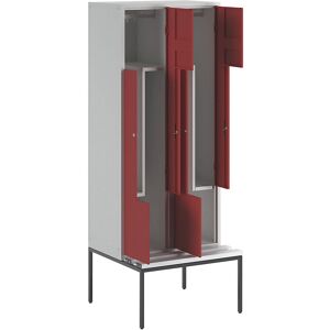 Wolf Z Taquilla con Banco - Acero, 4 Compartimentos, Puertas Rojas Wolf Z Taquilla con Banco - Acero, 4 Compartimentos, Puertas Rojas