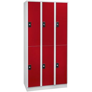Armario guardarropa Wolf, 6 compartimentos, 900mm, gris claro / rojo vivo - Armario Armario guardarropa Wolf, 6 compartimentos, 900mm, gris claro / rojo vivo - Armario