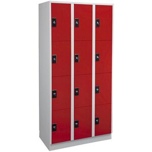Armario de compartimentos con llave Wolf - 3 módulos, 4 estantes cada uno, gris claro / rojo vivo - Armario de seguridad Armario de compartimentos con llave Wolf - 3 módulos, 4 estantes cada uno, gris claro / rojo vivo - Armario de seguridad