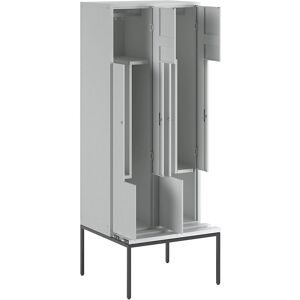Armario guardarropa en Z con banco - 4 compartimentos - Acero, Puertas gris claro Armario guardarropa en Z con banco - 4 compartimentos - Acero, Puertas gris claro