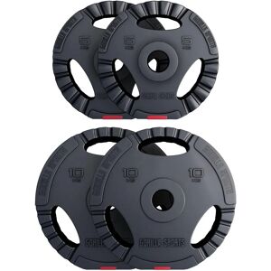 Disques de poids Gorilla Sports PRO 51mm Tri grip - 2x5-2x10kg - Publicité Disques de poids Gorilla Sports PRO 51mm Tri grip - 2x5-2x10kg - Publicité