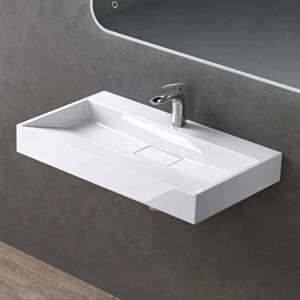 Lavabo suspendu en marbre blanc DOPORRO - 70x46x11cm - Publicité Lavabo suspendu en marbre blanc DOPORRO - 70x46x11cm - Publicité
