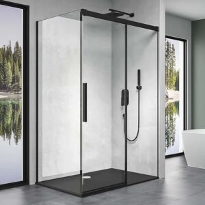 Doporro Cabine de douche d'angle noire 90x140x195cm Rav12 Verre facile fermeture - Publicité Doporro Cabine de douche d'angle noire 90x140x195cm Rav12 Verre facile fermeture - Publicité