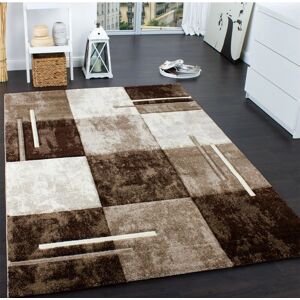 PACO HOME Diamond 663 Brauner Teppich - Kurzflor, 18mm - Karo Muster - 3D-Design - Teppichart PACO HOME Diamond 663 Brauner Teppich - Kurzflor, 18mm - Karo Muster - 3D-Design - Teppichart