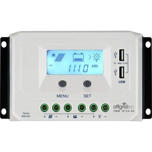 Controlador solar OFFGRIDTEC - 12V/24V, 30A, Gris Controlador solar OFFGRIDTEC - 12V/24V, 30A, Gris