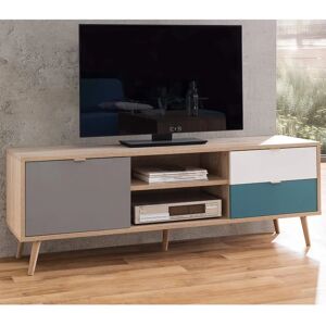 Meuble TV Finori Petrol Blanc Gris - TV Lowboard - Publicité Meuble TV Finori Petrol Blanc Gris - TV Lowboard - Publicité