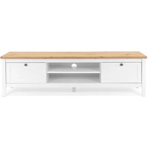 Meuble TV Bergen Blanc avec 2 Tiroirs - Design Rustique Élégant Meuble TV Bergen Blanc avec 2 Tiroirs - Design Rustique Élégant