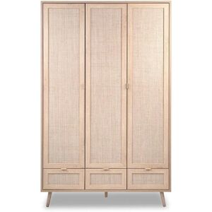 Calicosy 120cm Kledingkast met 3 Deuren, Rattan Effect - Licht Hout Calicosy 120cm Kledingkast met 3 Deuren, Rattan Effect - Licht Hout