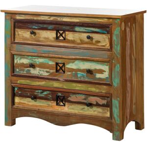 Massivmoebel24.de Commode Vintage en Bois Recyclé - 3 Tiroirs - Multicolore - Publicité Massivmoebel24.de Commode Vintage en Bois Recyclé - 3 Tiroirs - Multicolore - Publicité
