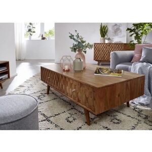 Table basse en acacia - Design rétro, 2 tiroirs - Publicité Table basse en acacia - Design rétro, 2 tiroirs - Publicité