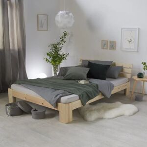 Homestyle4u Lit Double Naturel - Bois de Pin - 160x200 Cm - Publicité Homestyle4u Lit Double Naturel - Bois de Pin - 160x200 Cm - Publicité