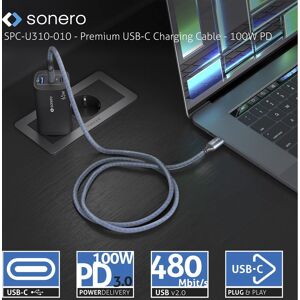 Sonero USB-C Cable - 1.5m Grey/Blue - USB 2.0, 100W PD Sonero USB-C Cable - 1.5m Grey/Blue - USB 2.0, 100W PD