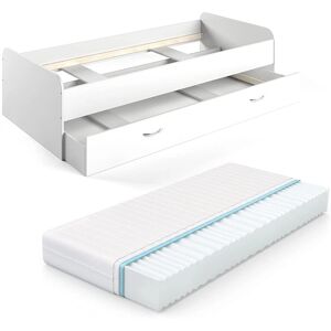 Cama Infantil Enzo, Blanco, 90x200 cm con Colchón - VitaliSpa Cama Infantil Enzo, Blanco, 90x200 cm con Colchón - VitaliSpa