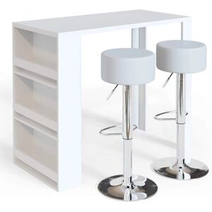 Set de mesa de bar blanca Vicco con 2 taburetes Set de mesa de bar blanca Vicco con 2 taburetes