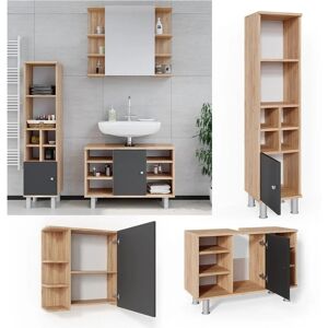 Vicco - Juego de muebles de baño Fynn, 3 piezas, Roble dorado Vicco - Juego de muebles de baño Fynn, 3 piezas, Roble dorado