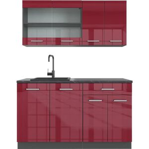 Vicco R-Line Cocina - Burdeos brillo intenso / Antracita - 140cm Vicco R-Line Cocina - Burdeos brillo intenso / Antracita - 140cm