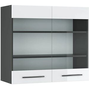 Vicco - Armadio Cucina con Vetro 80cm Antracite/Bianco Moderno Lucido Vicco - Armadio Cucina con Vetro 80cm Antracite/Bianco Moderno Lucido