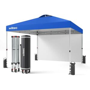 Gazebo pliant bleu Wiltec 3x3m avec paroi latérale - Tente d'extérieur - Publicité Gazebo pliant bleu Wiltec 3x3m avec paroi latérale - Tente d'extérieur - Publicité