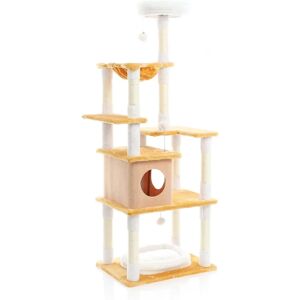 Arbre à chat blanc/marron Fudajo 164cm avec sisal et grottes - Publicité Arbre à chat blanc/marron Fudajo 164cm avec sisal et grottes - Publicité