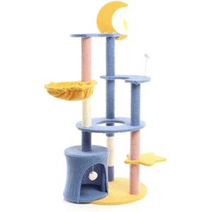 Arbre à chat avec lune et étoiles - 132cm, bleu/jaune - Publicité Arbre à chat avec lune et étoiles - 132cm, bleu/jaune - Publicité