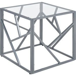 Beliani Silver Metal Frame Cube Side Table - 50x50 cm Beliani Silver Metal Frame Cube Side Table - 50x50 cm
