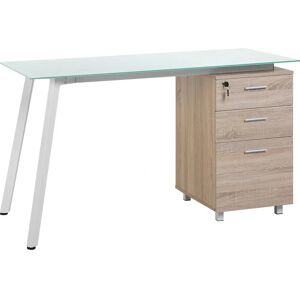 Beliani Desk White 130x60cm Glass Tabletop 3 Lockable Drawers - Desk Beliani Desk White 130x60cm Glass Tabletop 3 Lockable Drawers - Desk