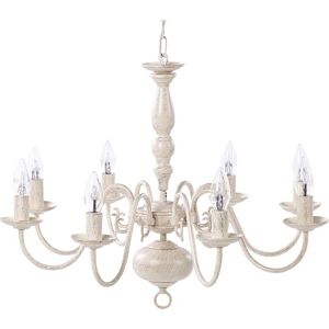 Beliani Pendant Lamp White and Gold Iron 8 Lights Glam Vintage - Chandelier Beliani Pendant Lamp White and Gold Iron 8 Lights Glam Vintage - Chandelier