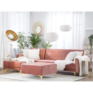 Beliani Pink Velvet Corner Sofa Bed - Modern L-Shaped 4 Seater with Ottoman Beliani Pink Velvet Corner Sofa Bed - Modern L-Shaped 4 Seater with Ottoman