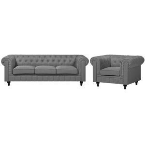 Beliani Light Grey Chesterfield Living Room Set - Sofa & Armchair - Modern Classic Beliani Light Grey Chesterfield Living Room Set - Sofa & Armchair - Modern Classic