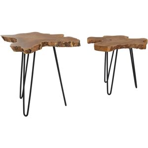 Beliani Nest of 2 Tables Dark Wood - Rustic Tables Beliani Nest of 2 Tables Dark Wood - Rustic Tables