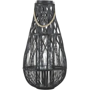 Beliani Lantern Black Bamboo Wood and Glass - Indoor Outdoor Lanterns Beliani Lantern Black Bamboo Wood and Glass - Indoor Outdoor Lanterns