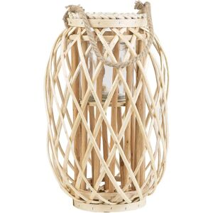 Beliani Wooden Candle Lantern - 40cm Natural Wood - Indoor Outdoor - Candle Holder - Boho Style Beliani Wooden Candle Lantern - 40cm Natural Wood - Indoor Outdoor - Candle Holder - Boho Style