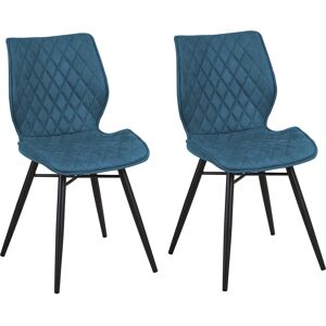 Beliani Set of 2 Dining Chairs - Sea Blue, Fabric, Modern Metal Legs Beliani Set of 2 Dining Chairs - Sea Blue, Fabric, Modern Metal Legs