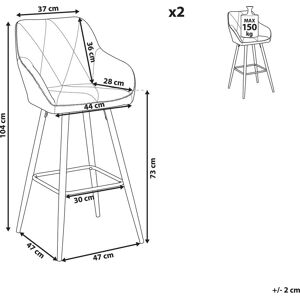 Beliani Set of 2 Sea Blue Fabric Bar Stools - Bar Stools Beliani Set of 2 Sea Blue Fabric Bar Stools - Bar Stools