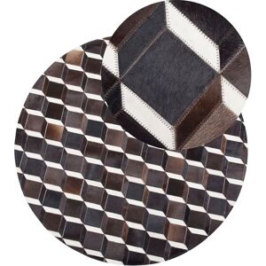 Beliani Leather Cowhide Rug - 140cm Round Brown Pattern Beliani Leather Cowhide Rug - 140cm Round Brown Pattern