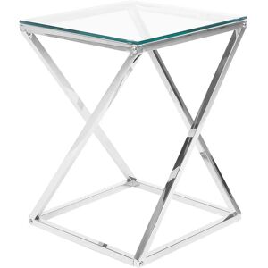 Beliani Side Table Silver Glass - Square Top End Table Beliani Side Table Silver Glass - Square Top End Table