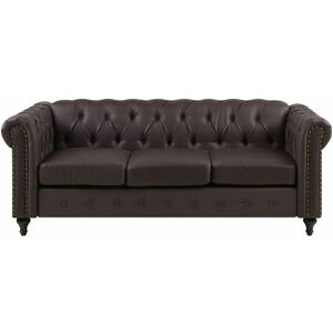 Beliani Chesterfield Sofa Brown Faux Leather Upholstery Dark Wood Legs - Sofa Beliani Chesterfield Sofa Brown Faux Leather Upholstery Dark Wood Legs - Sofa