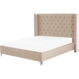 Beliani Super King Velvet Bed Beige - Bed Beliani Super King Velvet Bed Beige - Bed