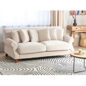 Beliani Sofa with 6 Pillows Off-White Velvet Upholstery Light Wood Legs 2 Seater - Sofa Beliani Sofa with 6 Pillows Off-White Velvet Upholstery Light Wood Legs 2 Seater - Sofa
