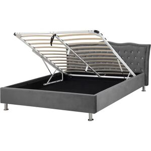 Beliani Dark Grey Velvet Double Bed with Storage - Bed Beliani Dark Grey Velvet Double Bed with Storage - Bed