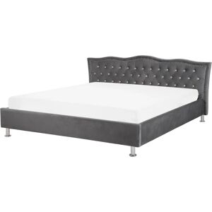 Beliani - Model METZ - Dark Grey Velvet Super King Bed Beliani - Model METZ - Dark Grey Velvet Super King Bed