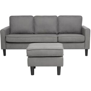 Beliani 3-Seater Light Grey Fabric Sofa with Ottoman - Sofa Beliani 3-Seater Light Grey Fabric Sofa with Ottoman - Sofa